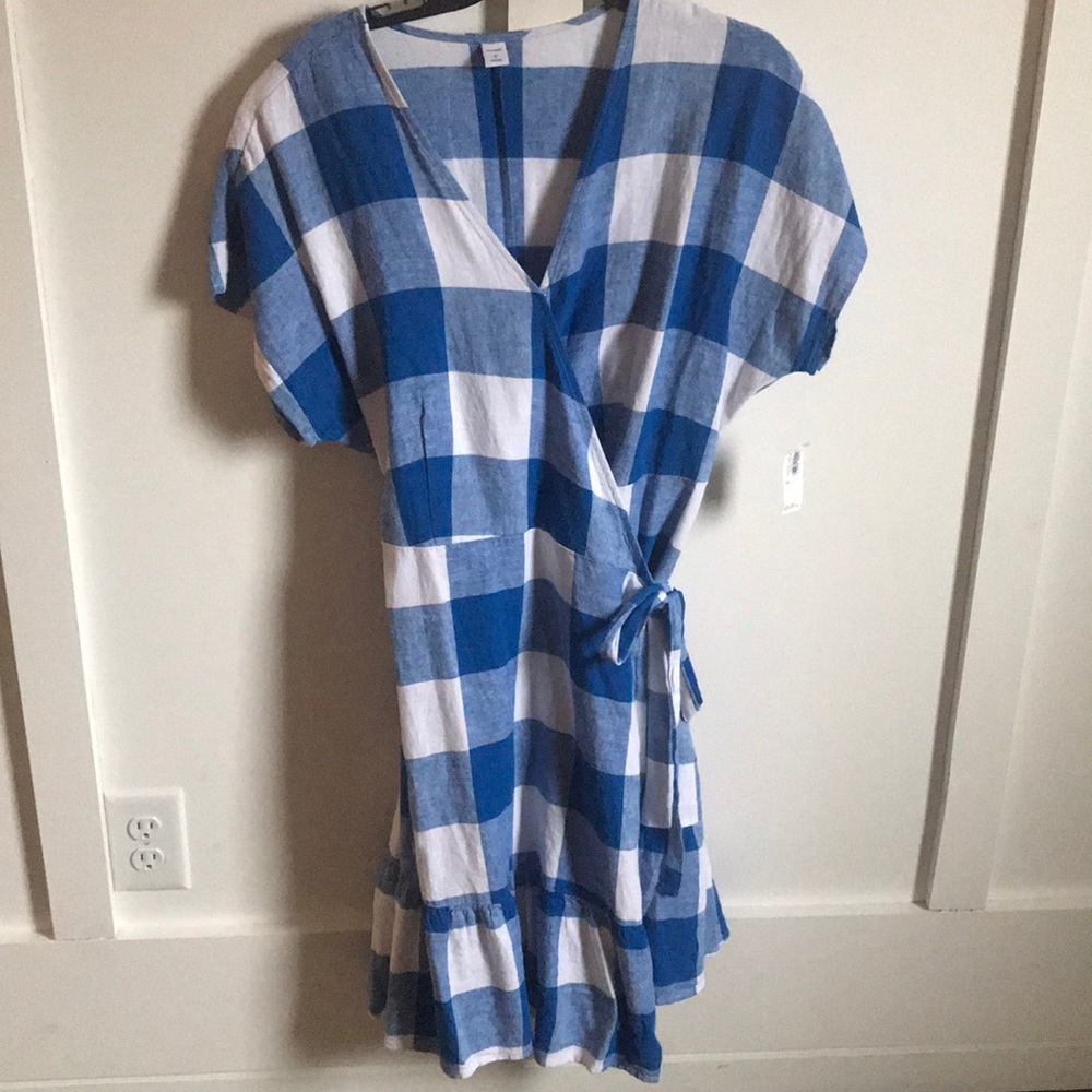 Old navy blue gingham print dress